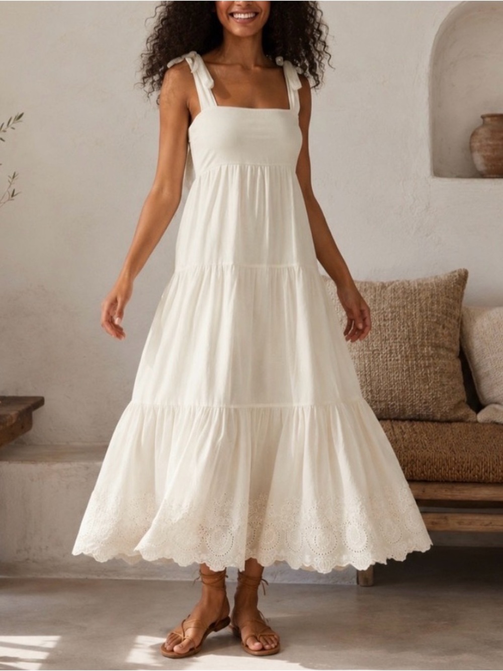 Jason Wu Tiered Shoulder Tie Maxi Dress In White